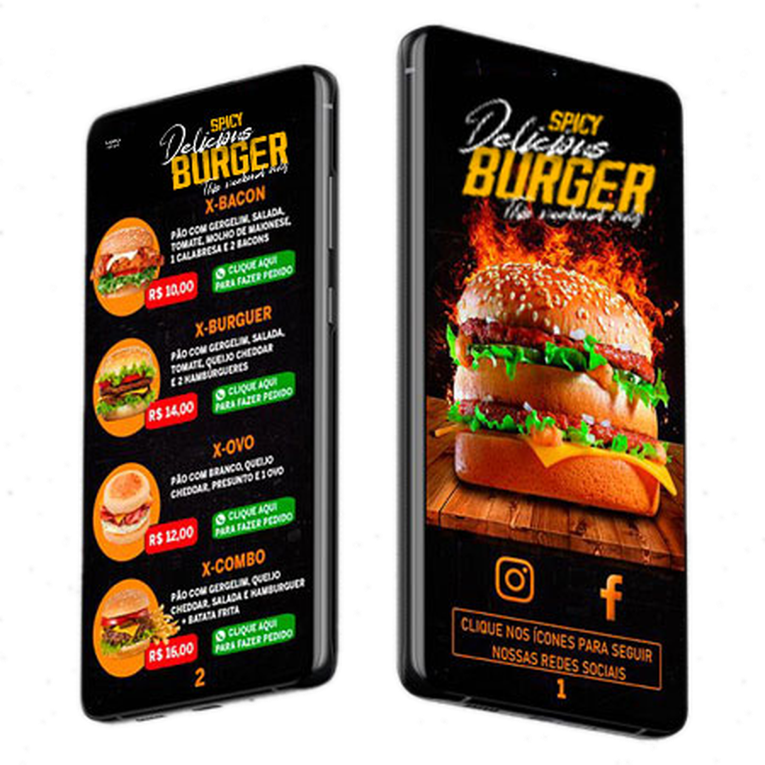 Mockup de cardápio digital em dois smartphones